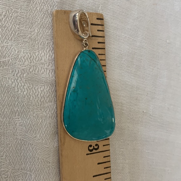 Turquoise Silver Pendant With Clasp that Opens for Chain, Rope or Pearls - Picture 5 of 6